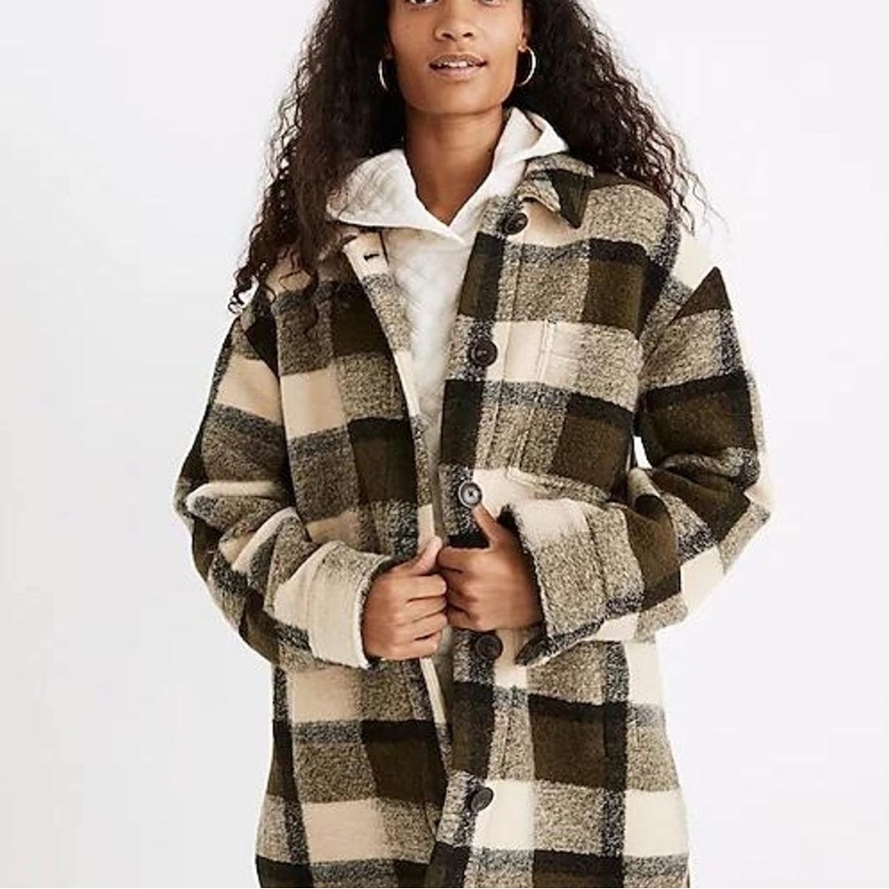 Madewell Belrose shirt jacket in Maran Plaid